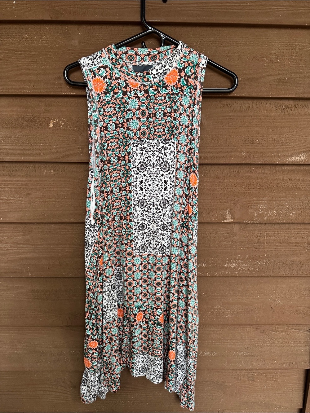 Anthropologie Maeve Sleeveless Patchwork Maxi Dress Orange, Teal, White size M
